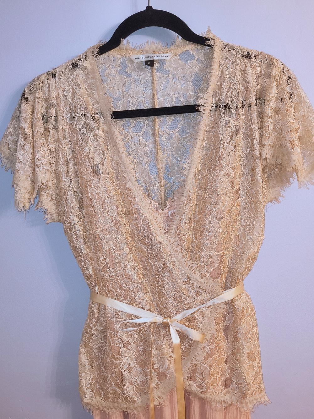 Diane Von Furstenberg Champagne Lace Wrap Blouse